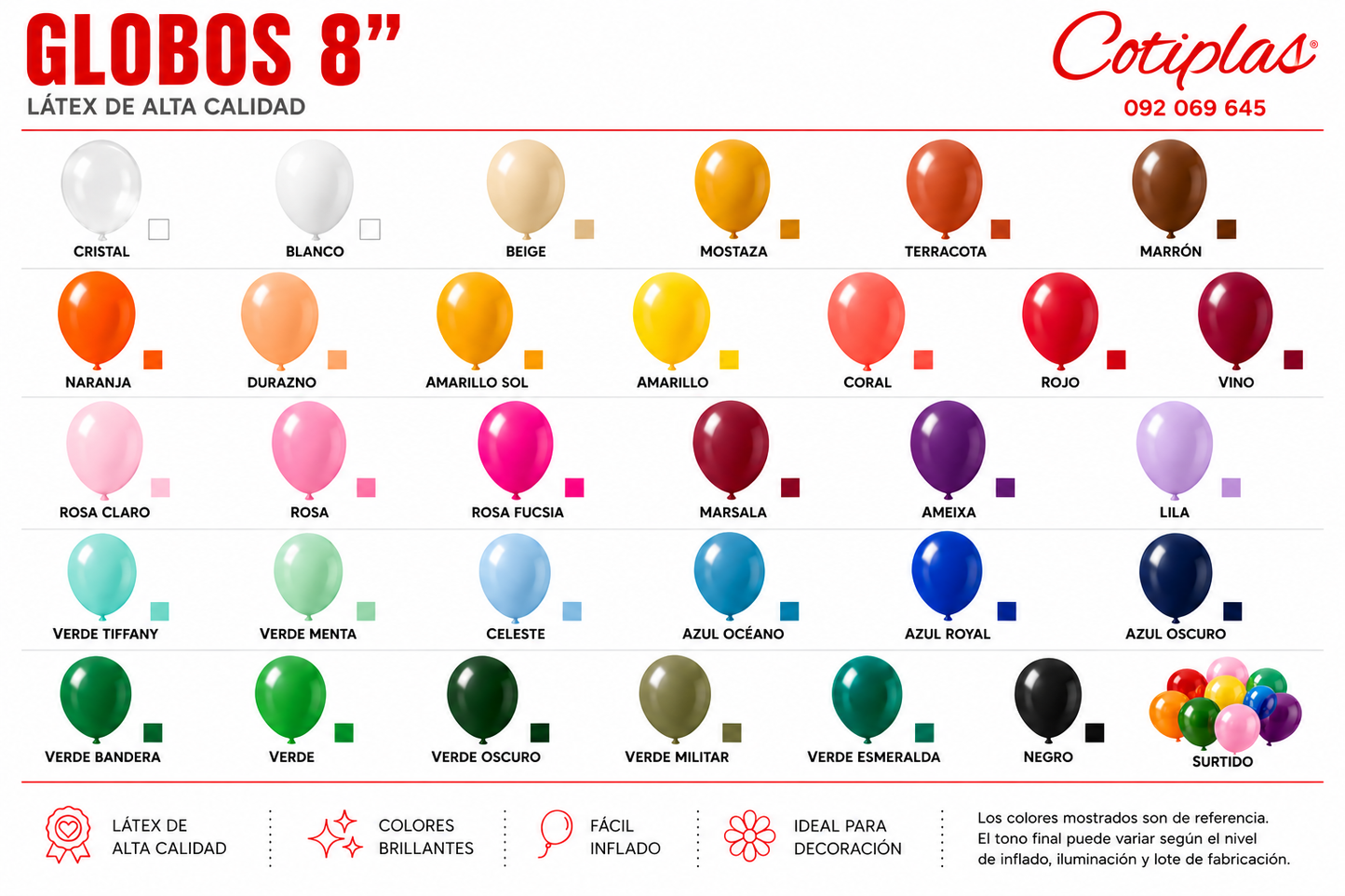 Globos 8" x 50 unidades