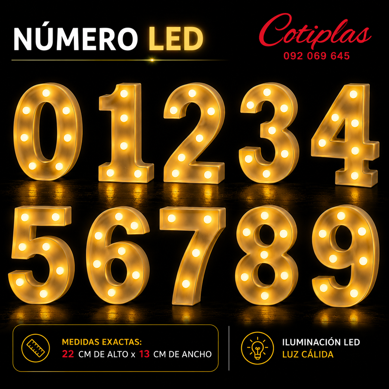 Número LED - Luz Cálida 22cm